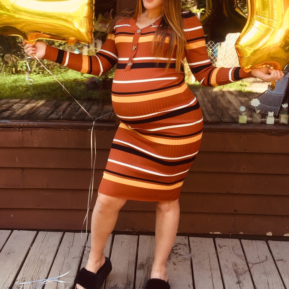 Orange striped sweater dress